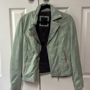Mauritius light green biker leather jacket